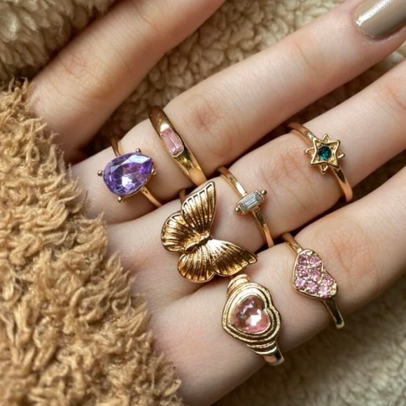 Jewelry - 7 piece mixed gemstone ring set. New.